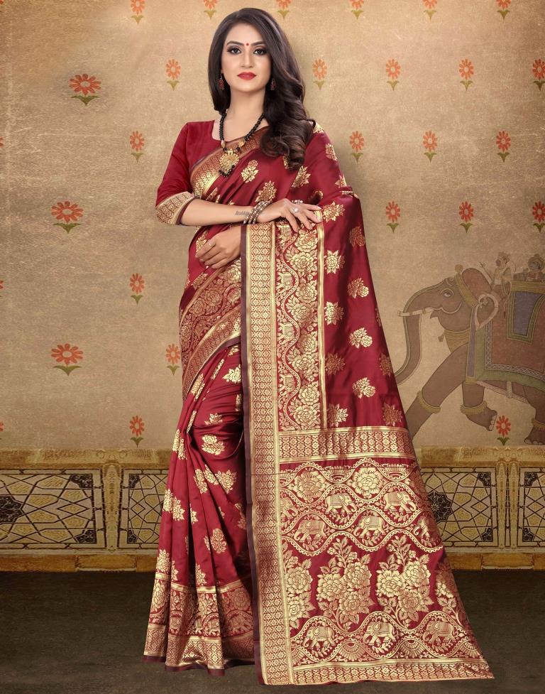 Maroon Jacquard Banarasi Silk Saree