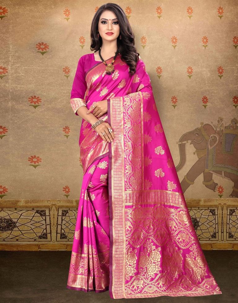 Rani Pink Jacquard Banarasi Silk Saree