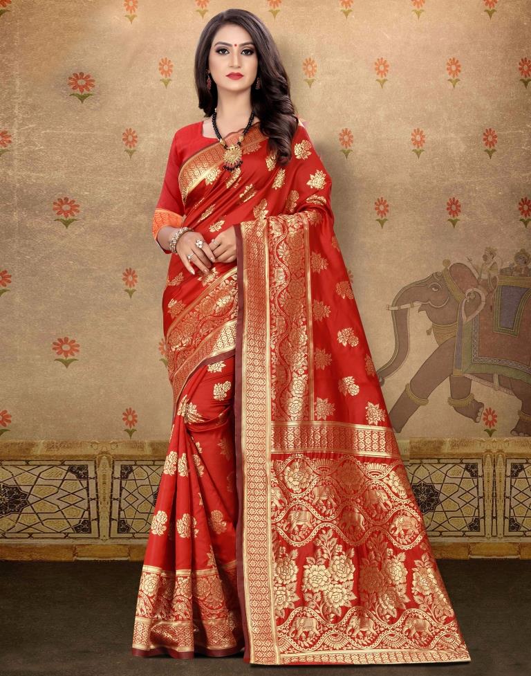 Red Jacquard Banarasi Silk Saree