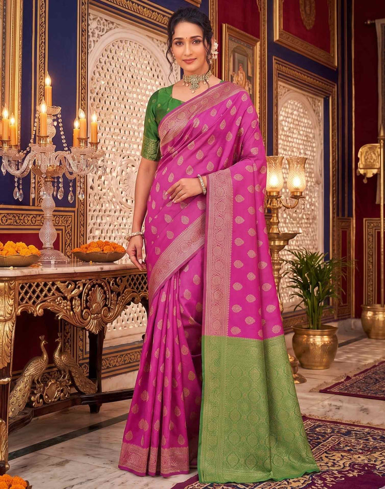 Pink Shimmer Silk Woven Banarasi Saree