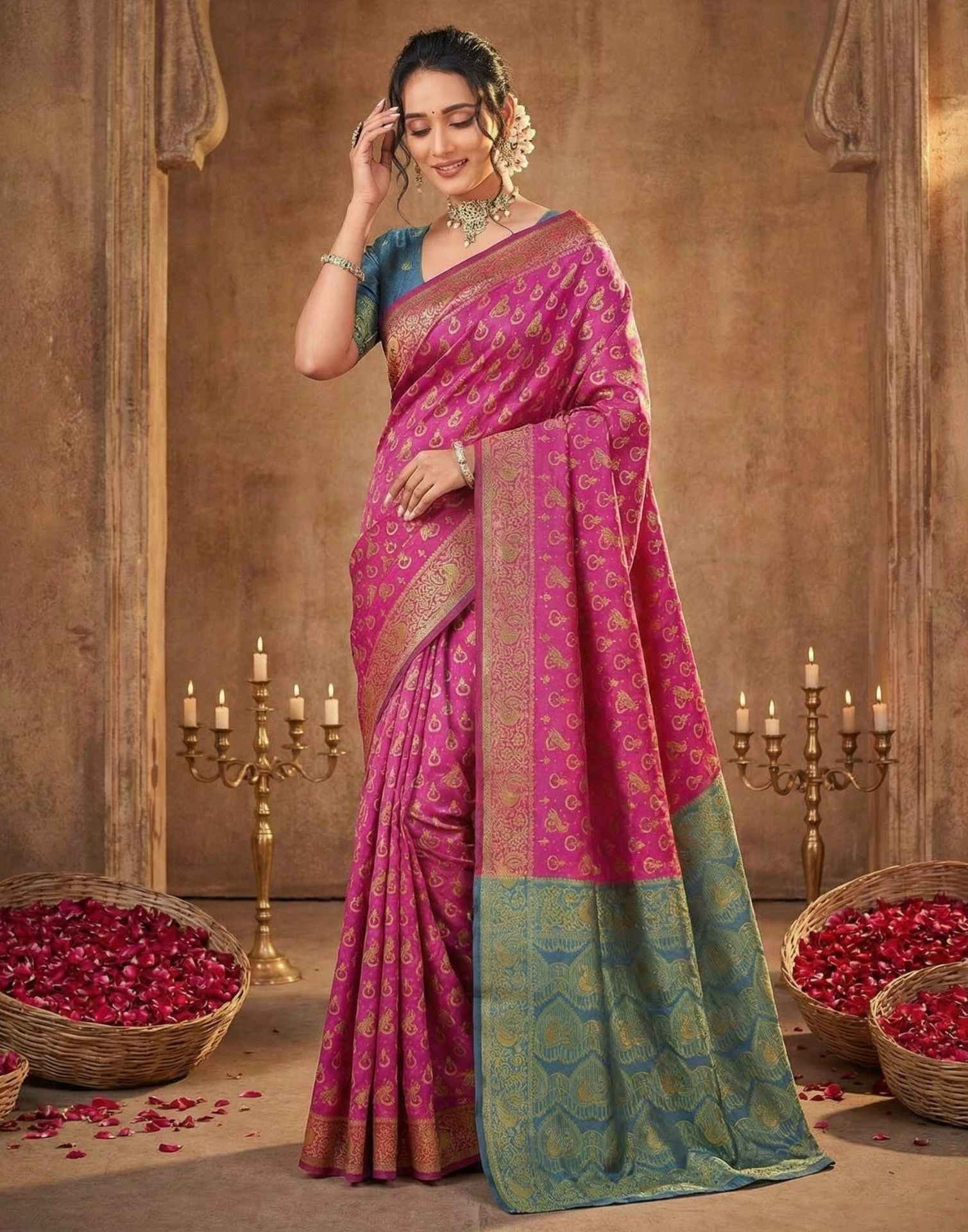 Pink Shimmer Silk Woven Banarasi Saree