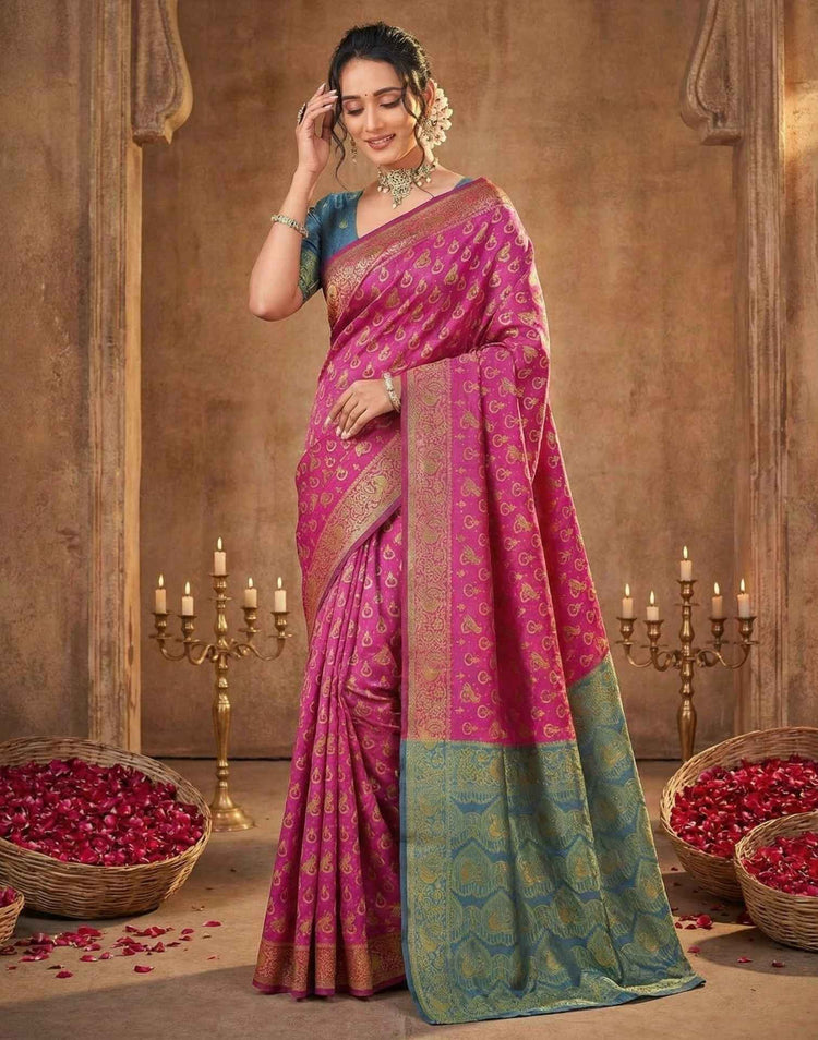 Pink Shimmer Silk Woven Banarasi Saree
