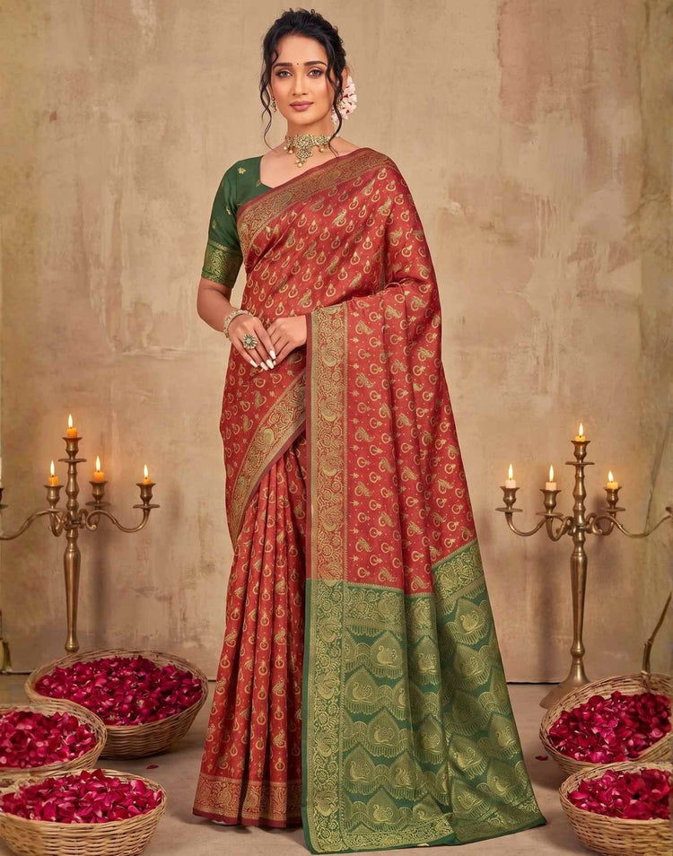 Red Shimmer Silk Woven Banarasi Saree