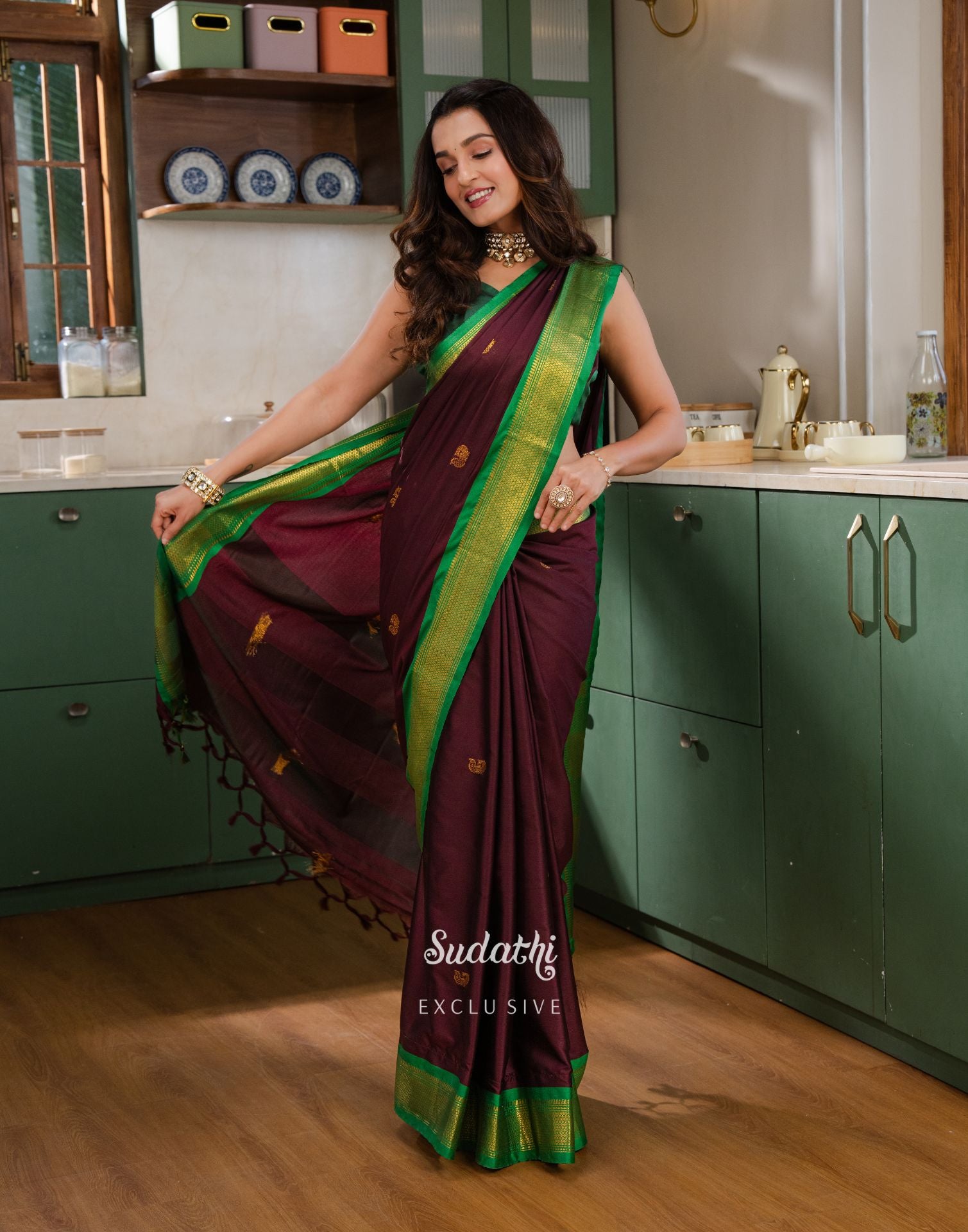 Shiny Doshi Wine Silk Woven Kanjivaram Saree