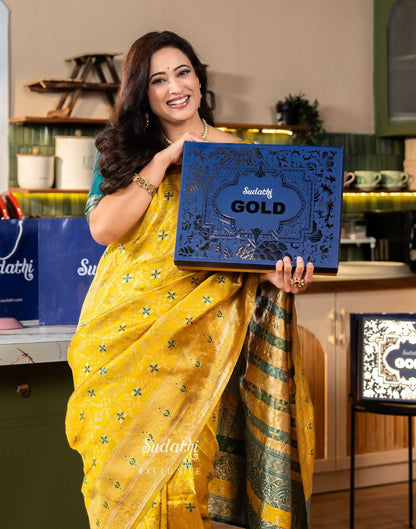 Shweta Tiwari Amber Yellow Banarasi Silk Saree Sudathi