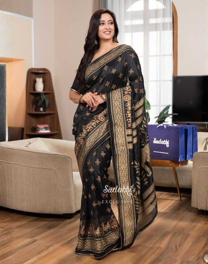 Shweta Tiwari Midnight Black Foil Silk Saree Sudathi
