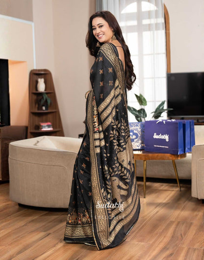 Shweta Tiwari Midnight Black Foil Silk Saree Sudathi