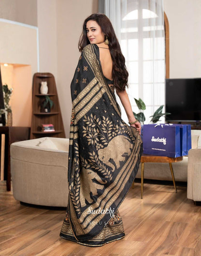 Shweta Tiwari Midnight Black Foil Silk Saree Sudathi
