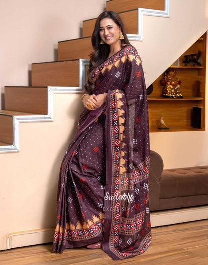 Shweta Tiwari Plum Wine Ready To Wear Cotton Saree Sudathi
