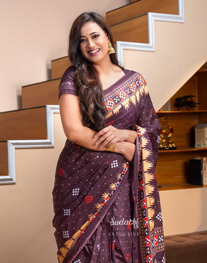 Shweta Tiwari Plum Wine Ready To Wear Cotton Saree Sudathi