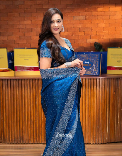 Shweta Tiwari Sapphire Blue Swarovski Saree