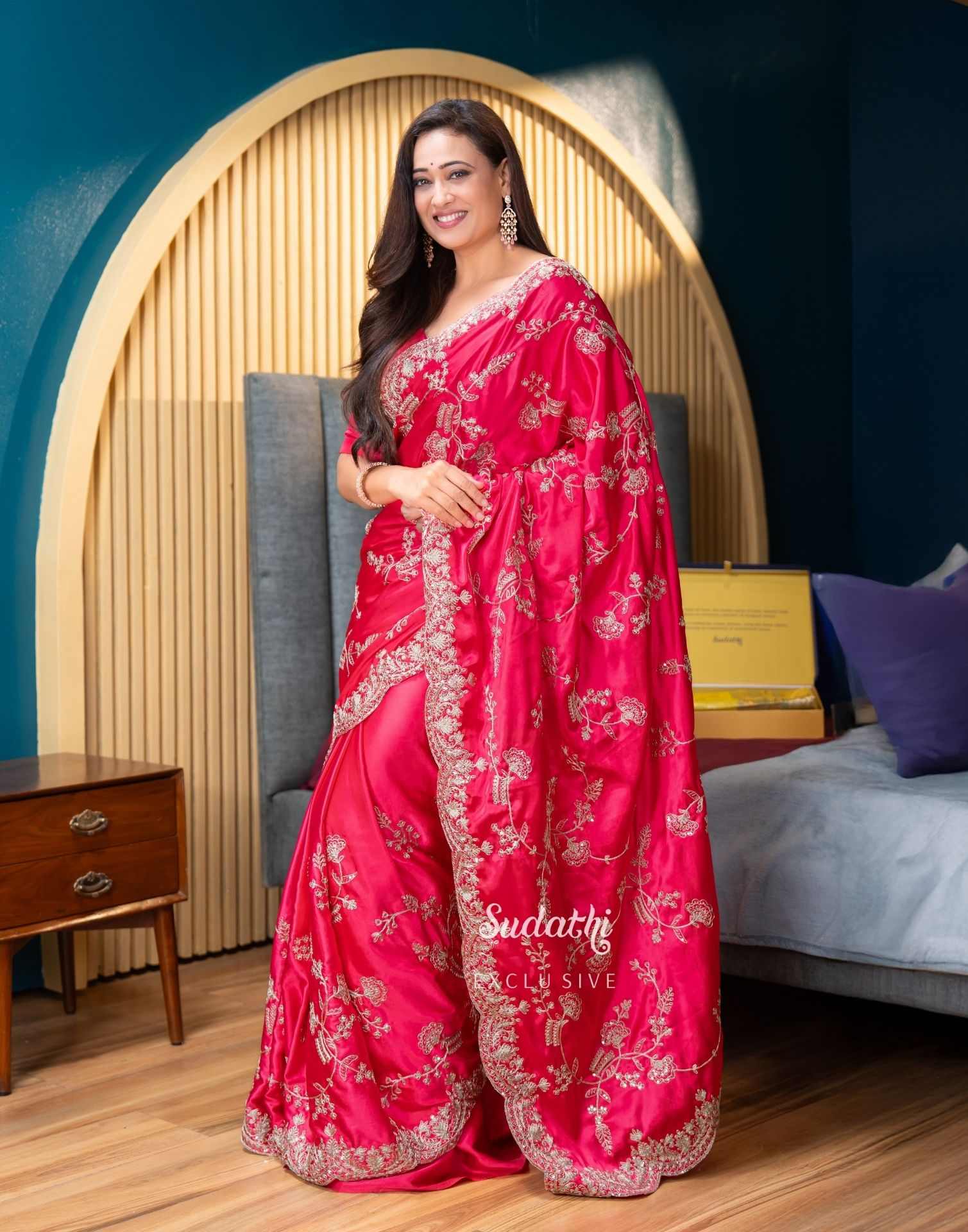 Shweta Tiwari Blush Pink Sequin Embroidered Silk Saree Sudathi