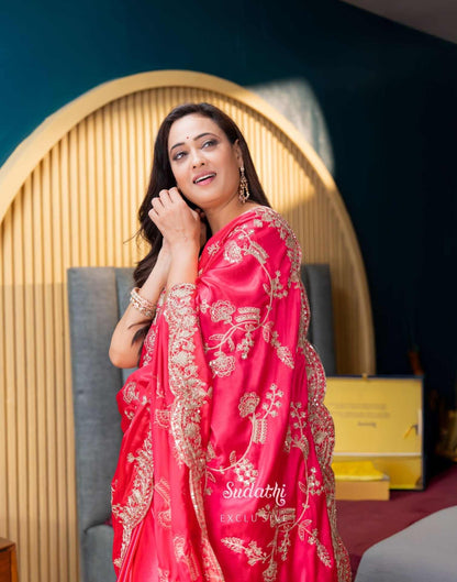 Shweta Tiwari Blush Pink Sequin Embroidered Silk Saree Sudathi