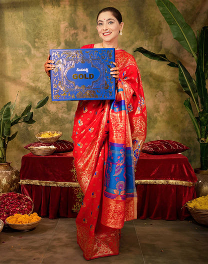 Sonalee Kulkarni Red Paithani Silk Saree with Peacock Pallu