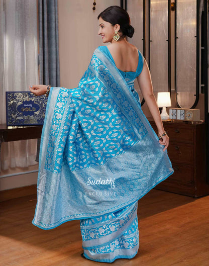 Suhasi Dhami Sky Blue Silk Banarasi Saree