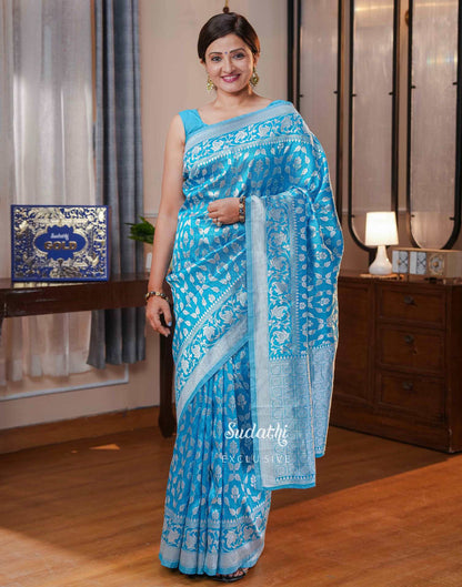 Suhasi Dhami Sky Blue Silk Banarasi Saree