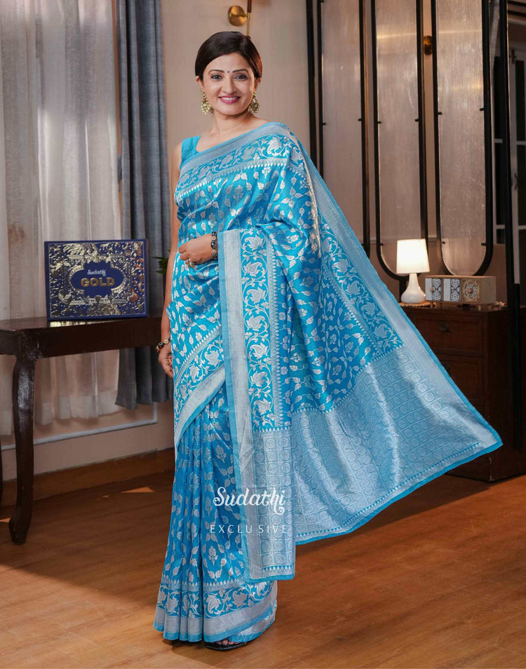Suhasi Dhami Sky Blue Silk Banarasi Saree