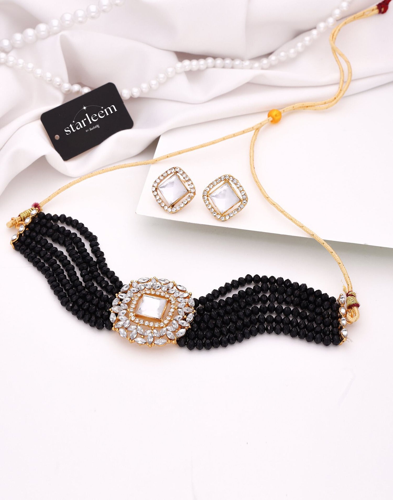 Black Gold Layered Necklace Necklace Set With Stud Earring