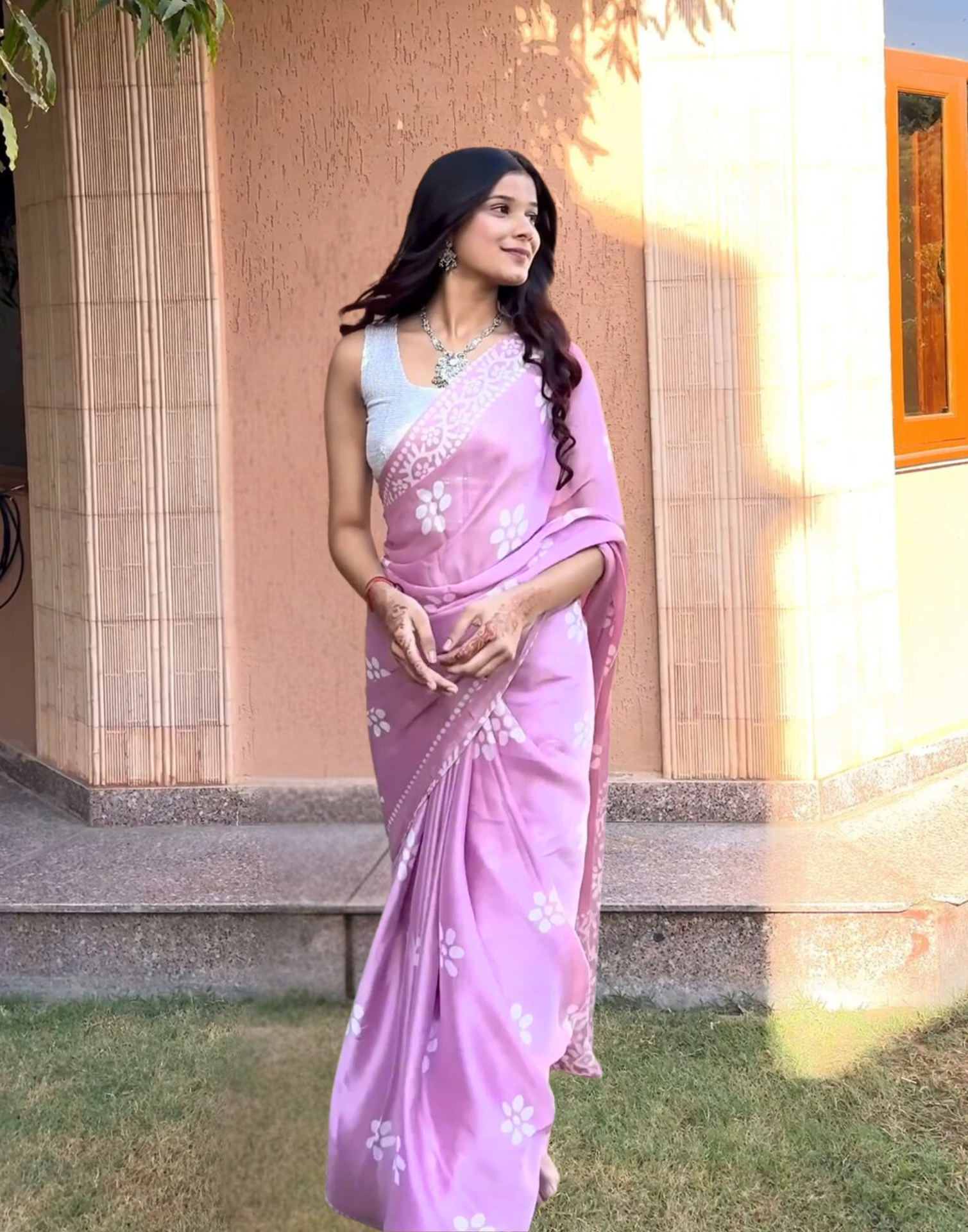 Light Pink Chiffon Printed Saree