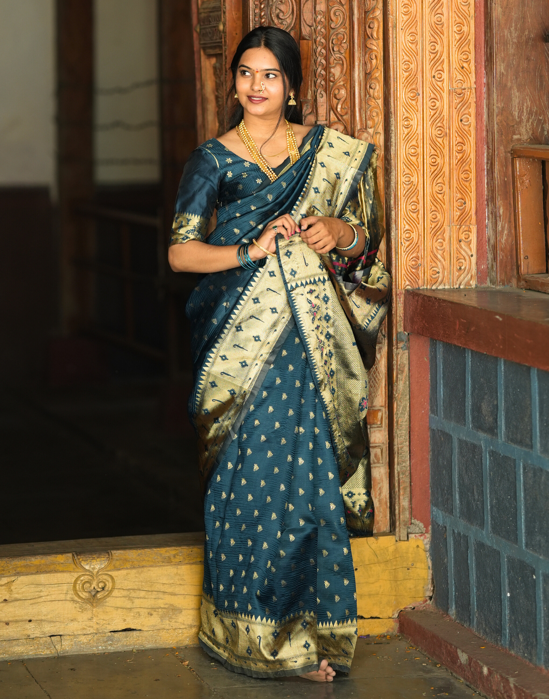 Rama Blue Silk Woven Paithani Saree