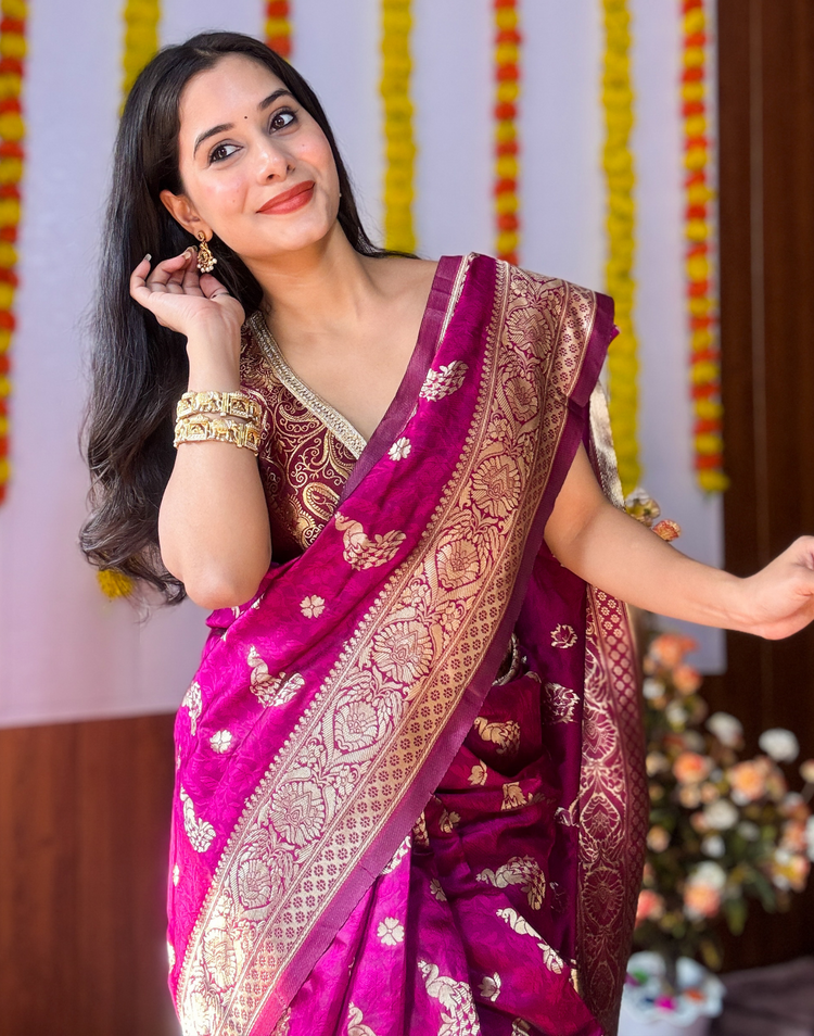 Dark Purple Silk Woven Banarasi Saree
