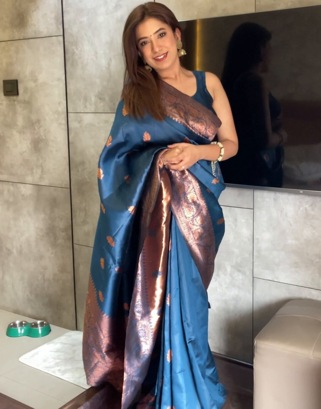 Blue Banarasi Silk Woven Saree