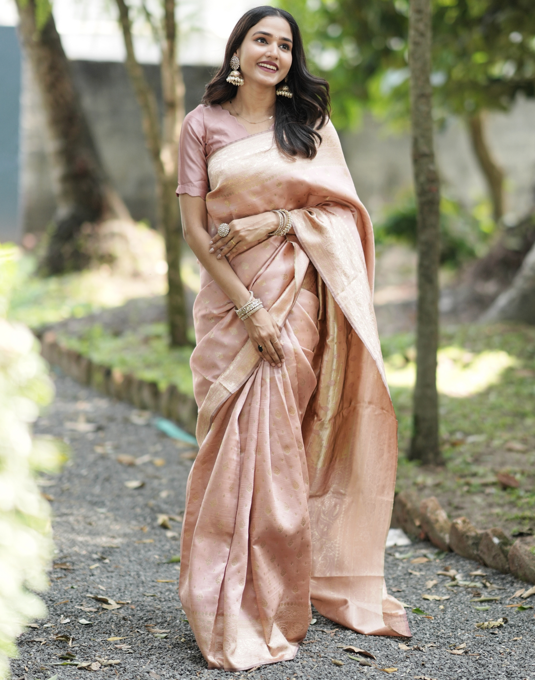 Light Salmon Pink Silk Woven Banarasi Saree