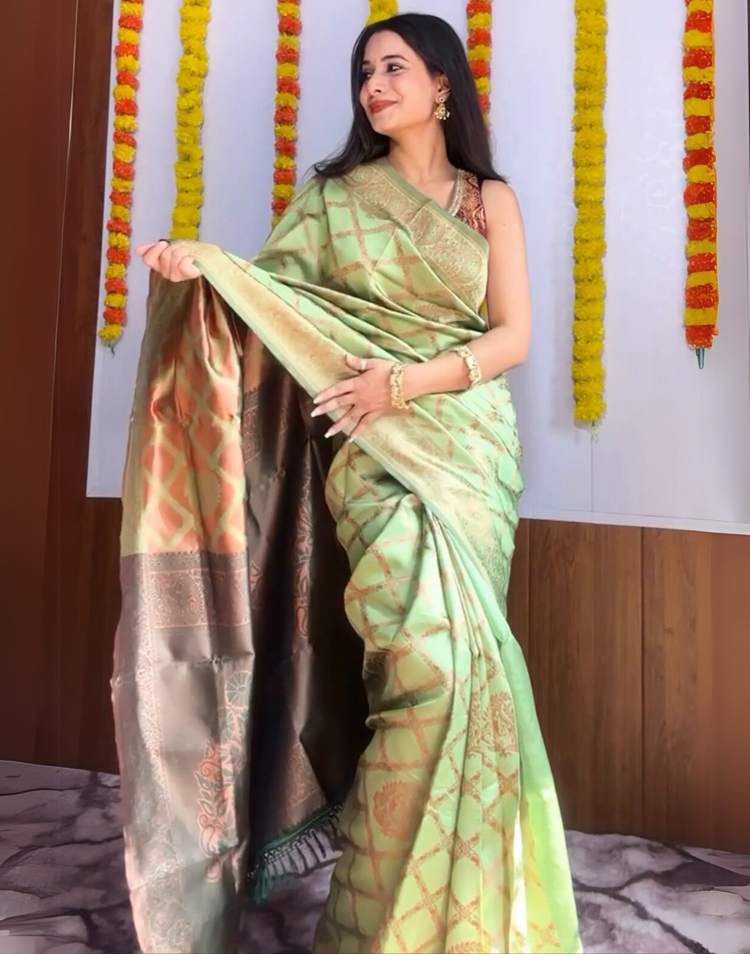 Pista Green Silk Woven Banarasi Saree