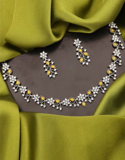 Yellow Silver Choker Necklace Set With Dangle Earring