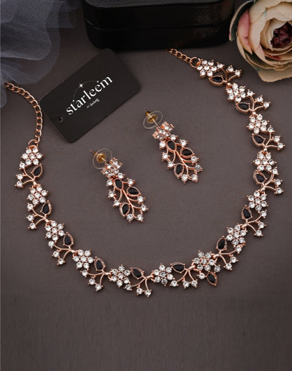 Black Rose Gold Choker Necklace Set With Dangle Earring