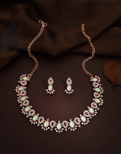 Green Rose Gold Choker Necklace Set With Stud Earring