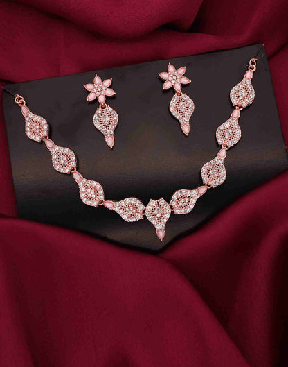 Pink Rose Gold Choker Necklace Set With Dangle Earring