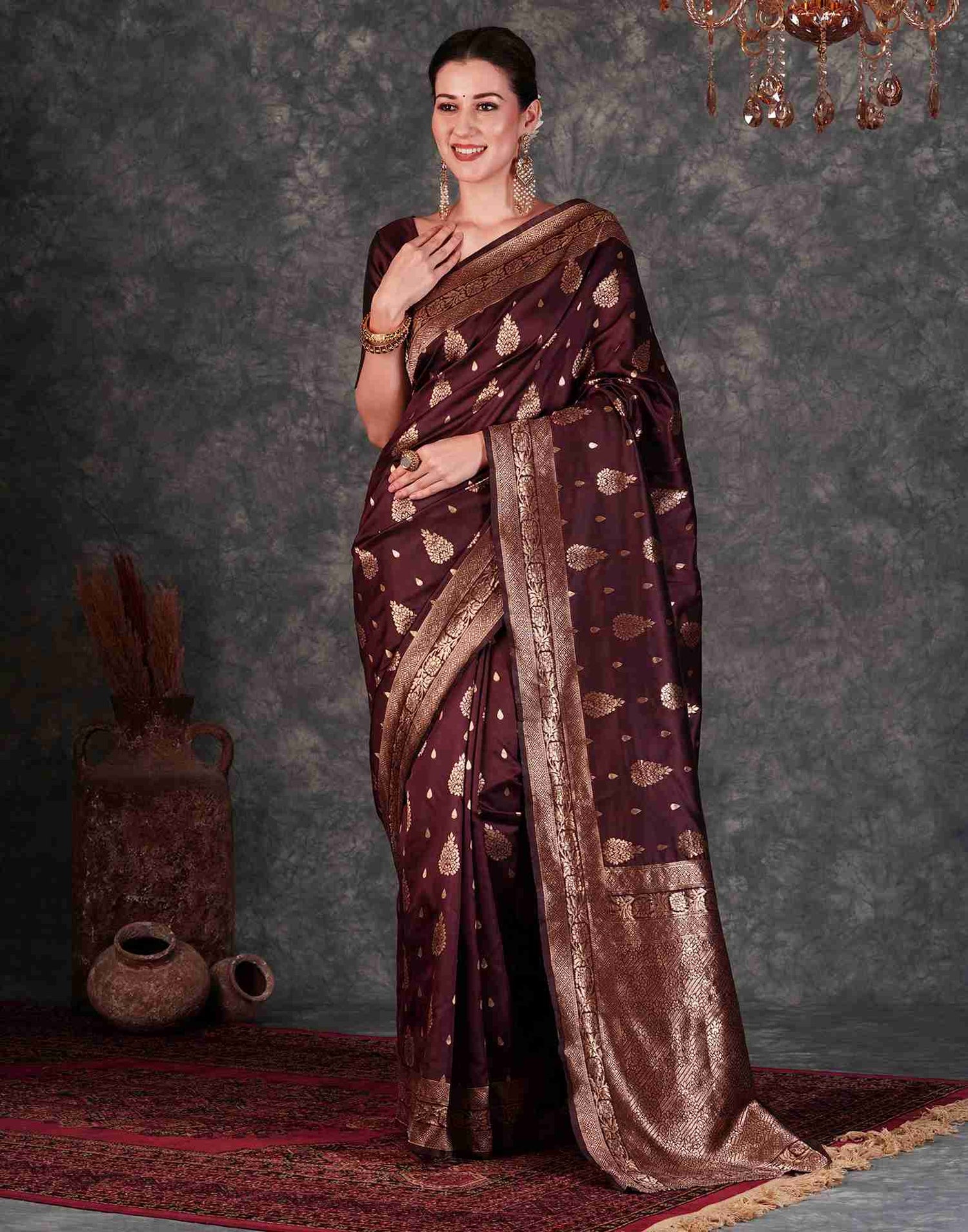 Brown Banarasi Silk Saree