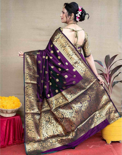 Wine Silk Woven Banarasi Saree