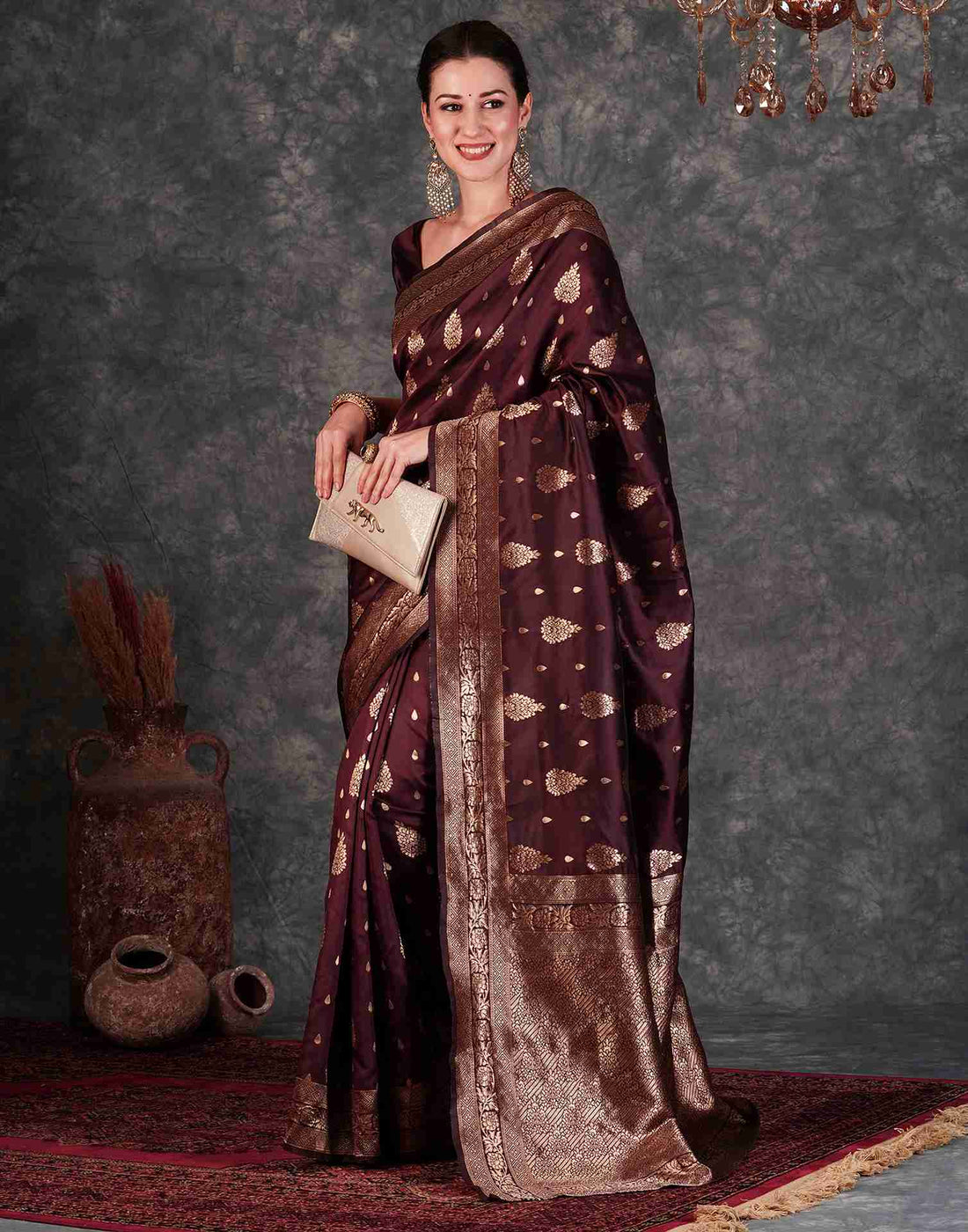 Brown Banarasi Silk Saree