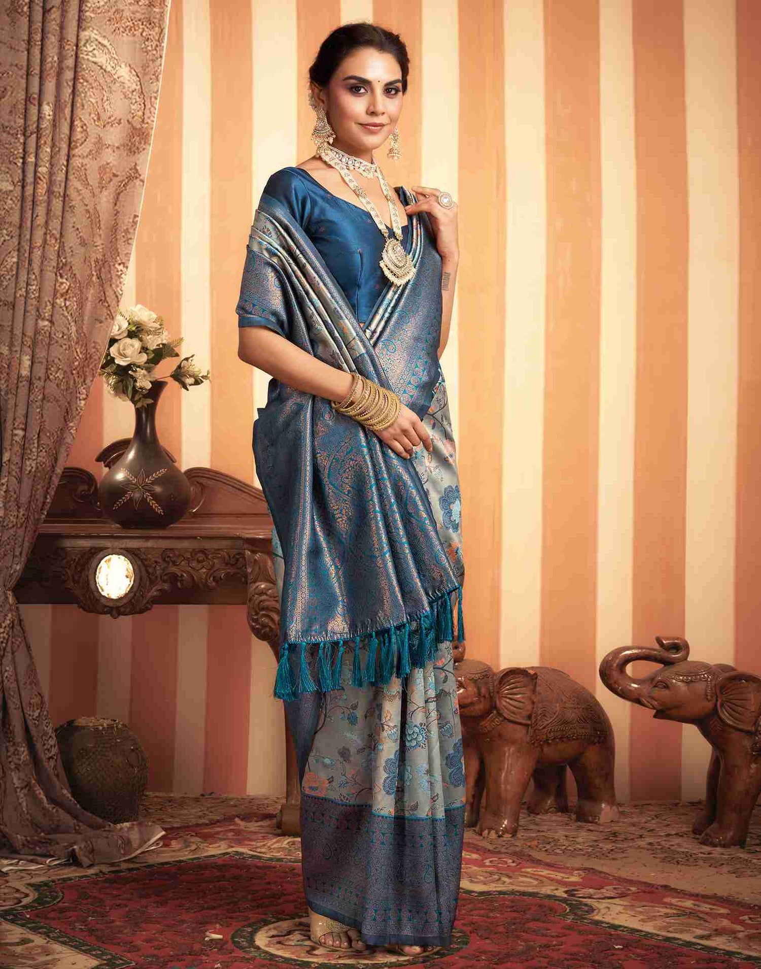 Rama Blue Silk Woven Kanjivaram Saree