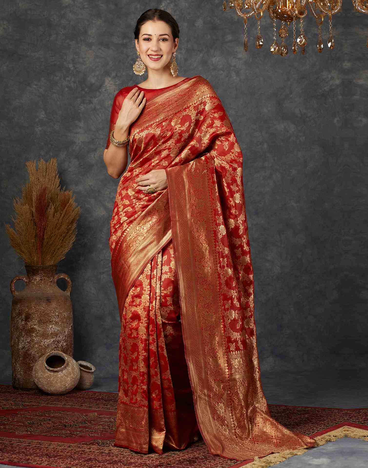 Red Zari Banarasi Silk Saree