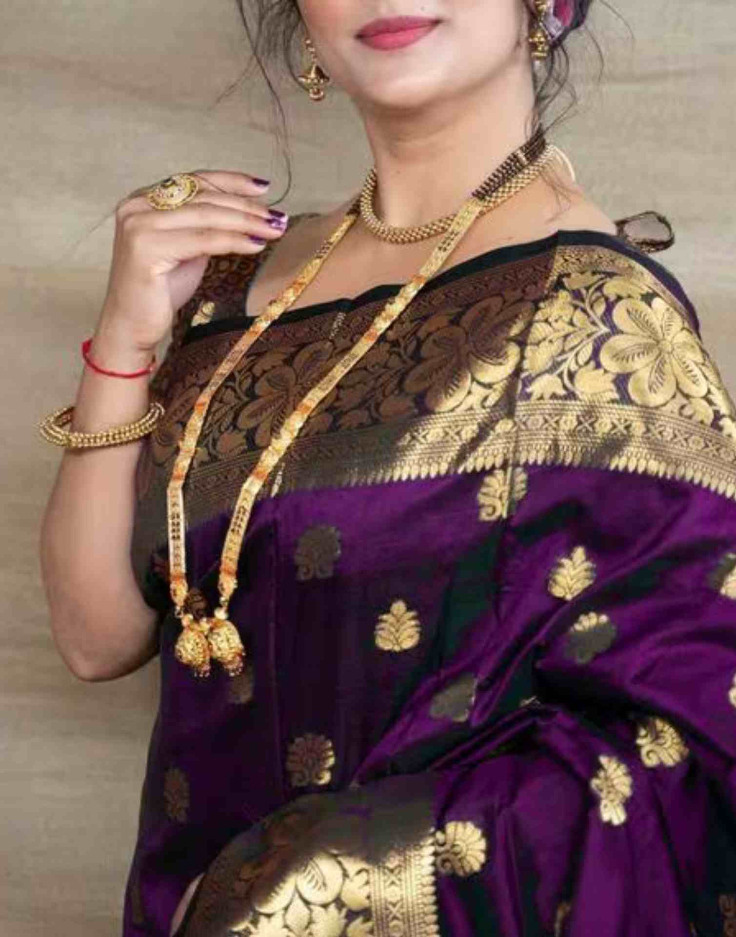 Wine Silk Woven Banarasi Saree