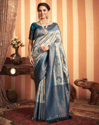 Rama Blue Silk Woven Kanjivaram Saree