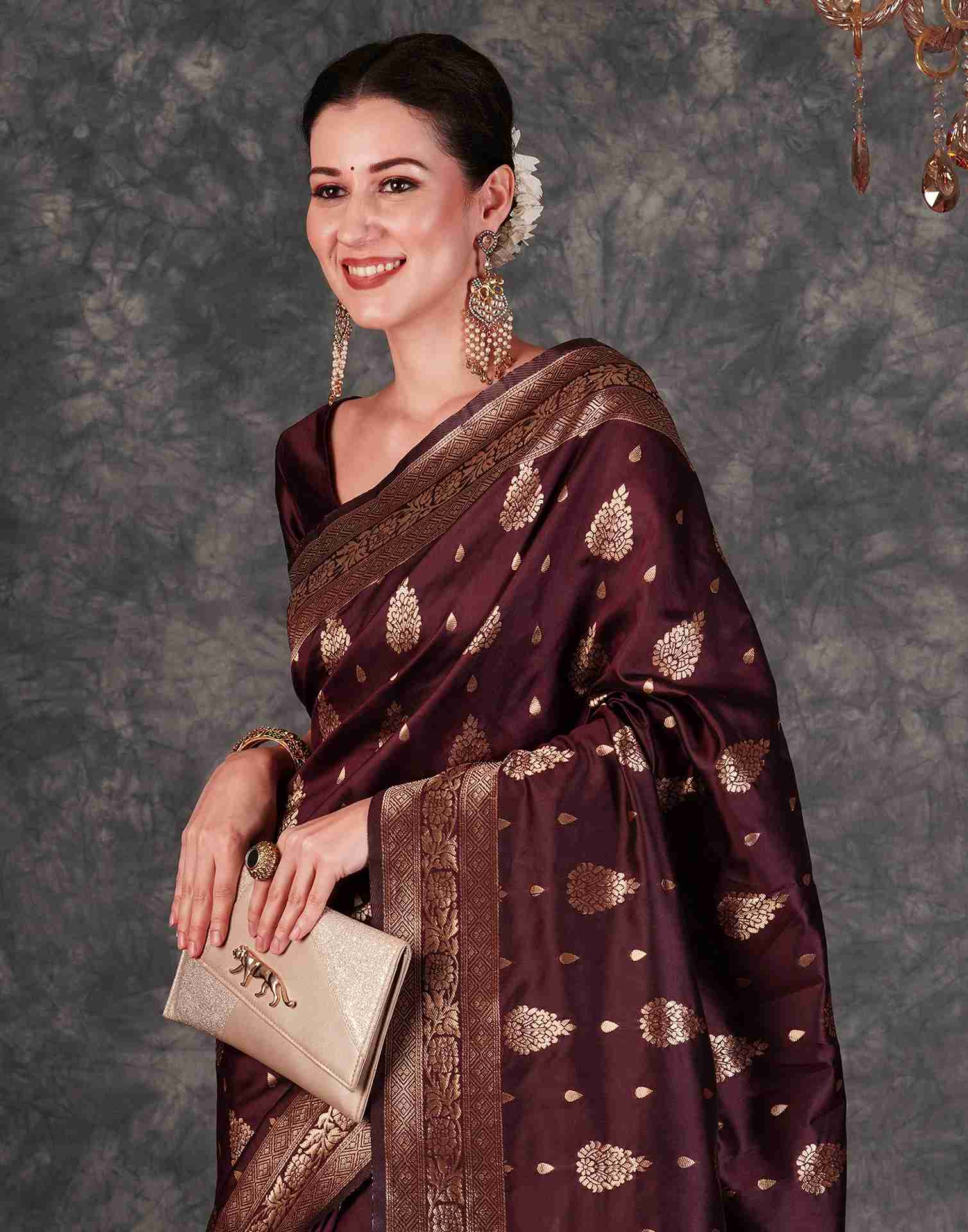 Brown Banarasi Silk Saree