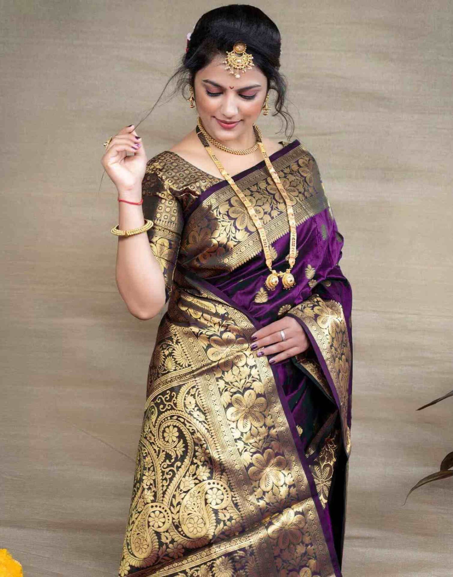 Wine Silk Woven Banarasi Saree