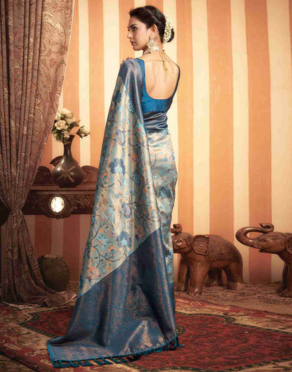 Rama Blue Silk Woven Kanjivaram Saree