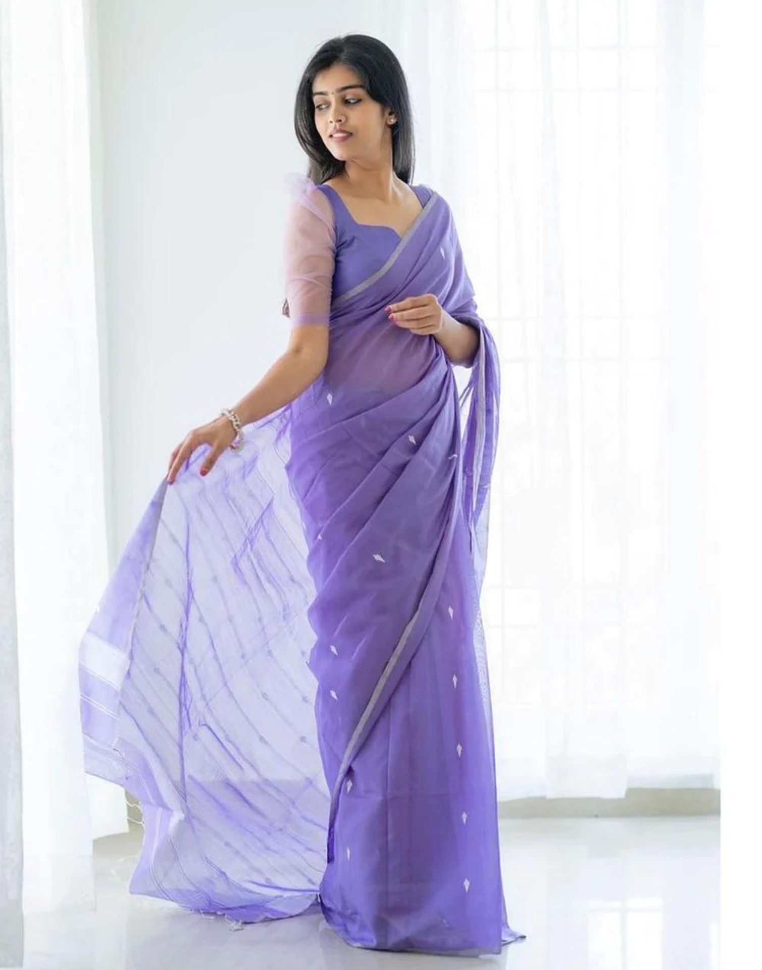 Lavender Cotton Weaving Saree