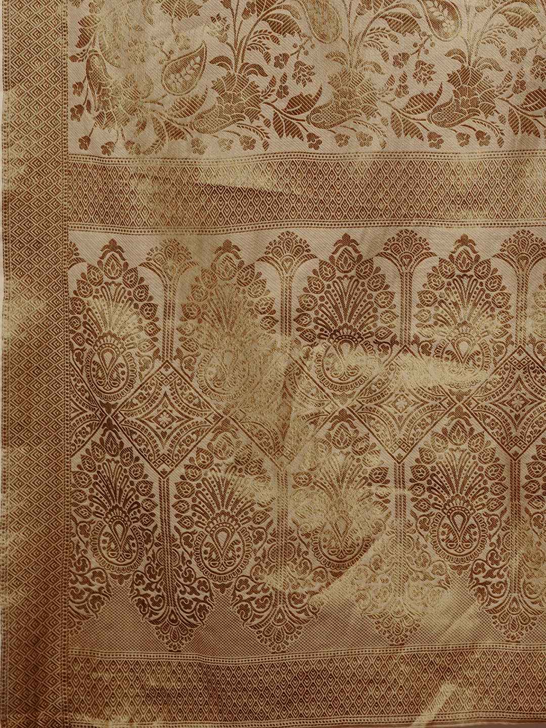 Golden &amp; Beige Cotton Saree