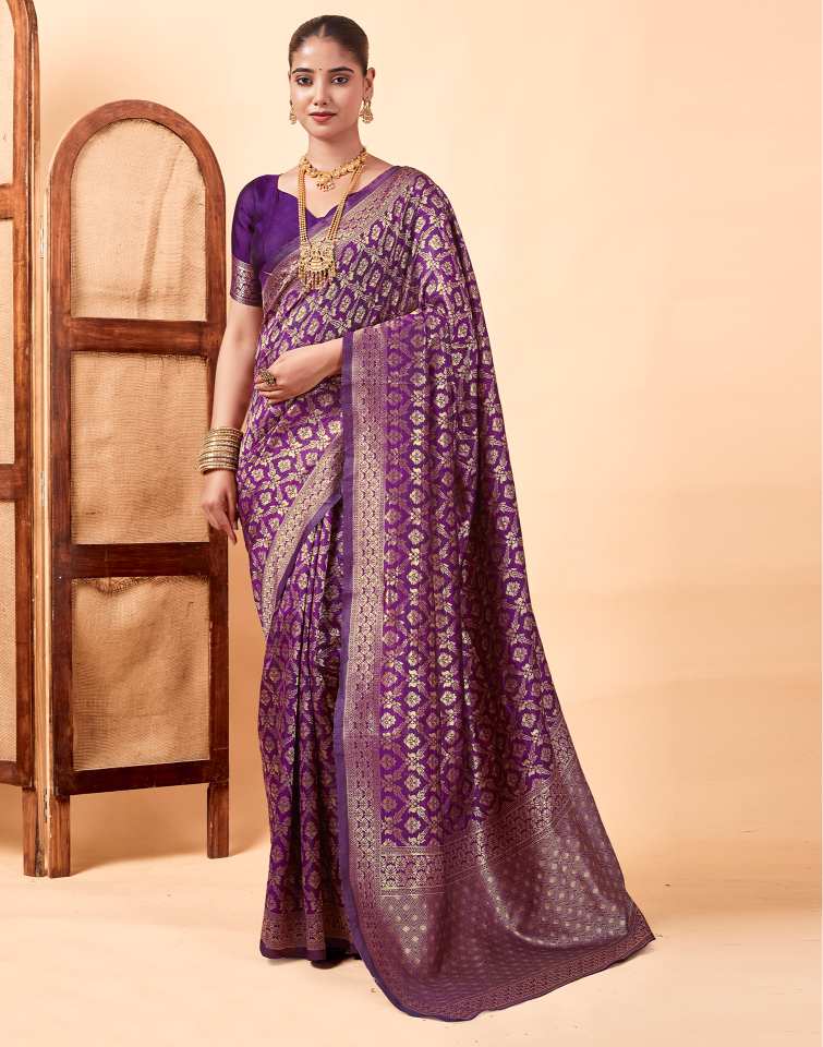 Dark Purple Banarasi Silk Saree