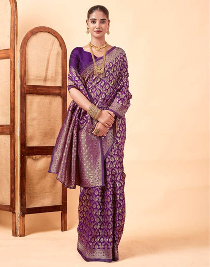 Dark Purple Banarasi Silk Saree