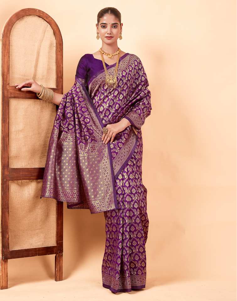 Dark Purple Banarasi Silk Saree