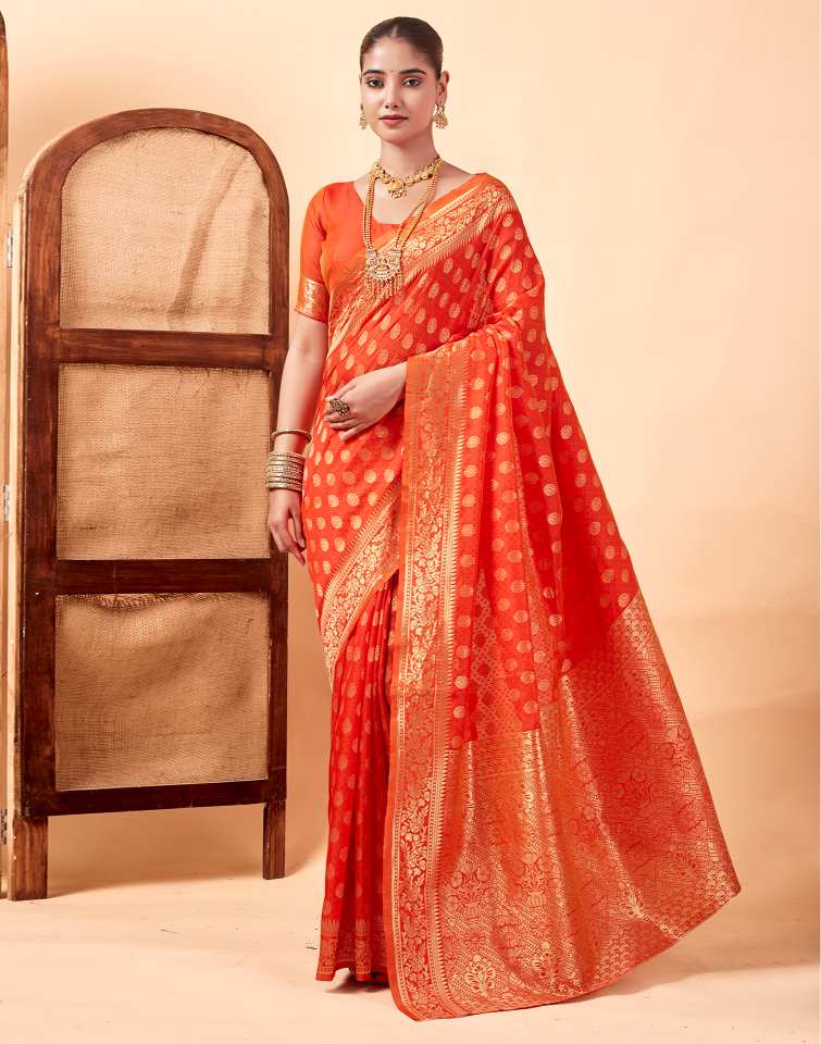 Orange Silk Weaving Saree