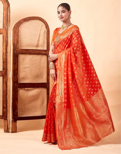 Orange Silk Weaving Saree