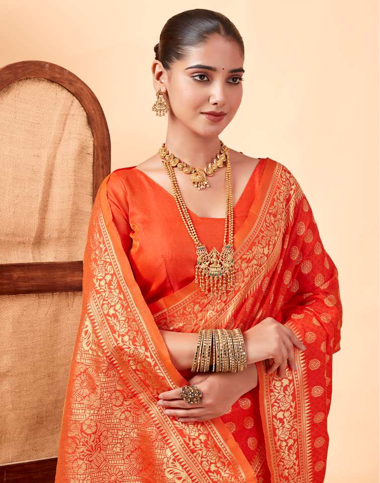 Orange Silk Weaving Saree